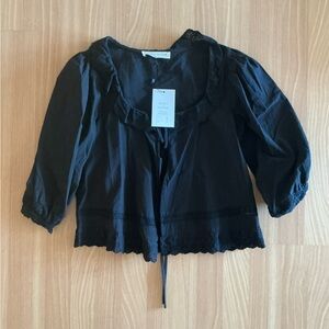 Stitch & Feather Black Lace Trim Blouse - size medium